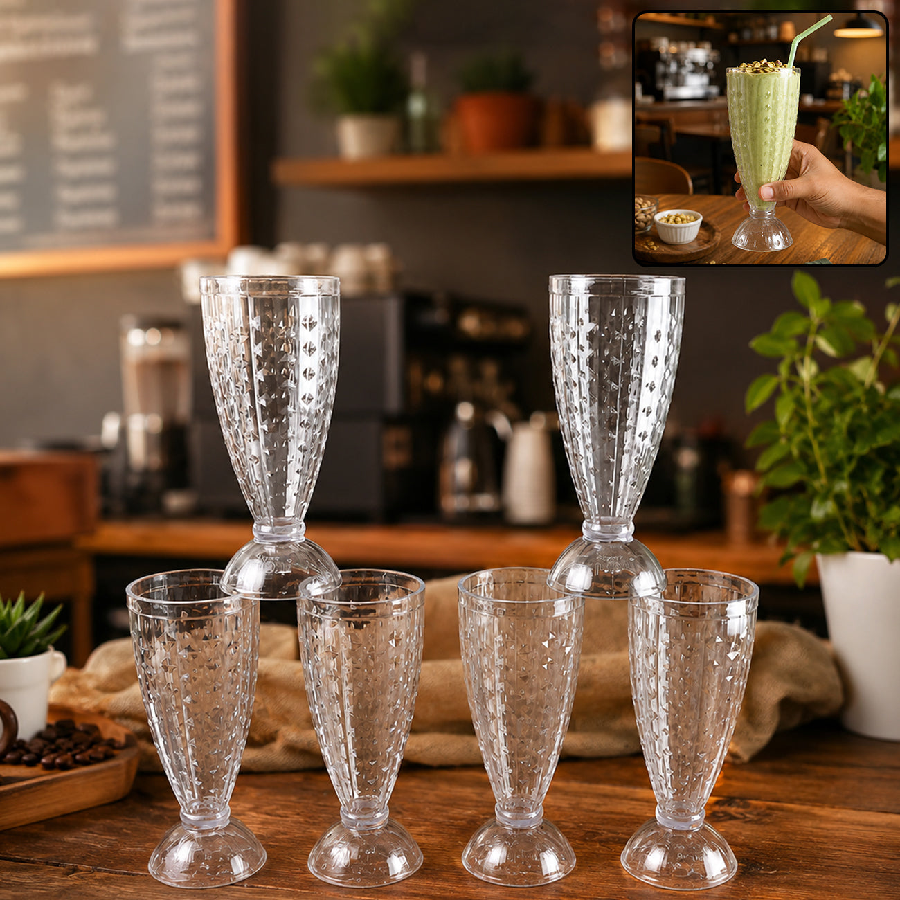Supermom Transparent Plastic Milkshake Glass Set (400ML / 6 Pc)