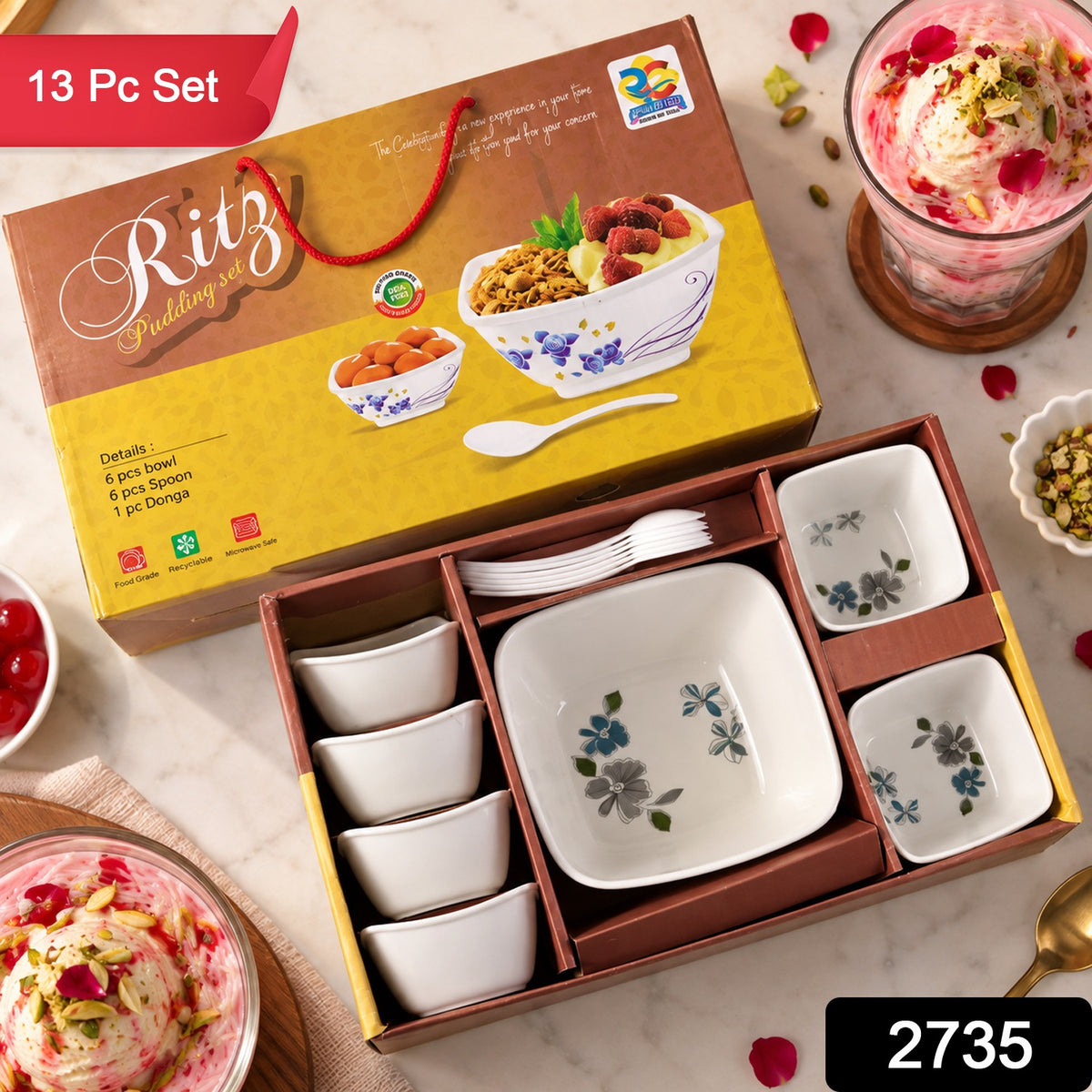 13 Pc Pudding Set used as a cutlery set for serving food purposes and sweet dishes and all in all kinds of household and official places etc.