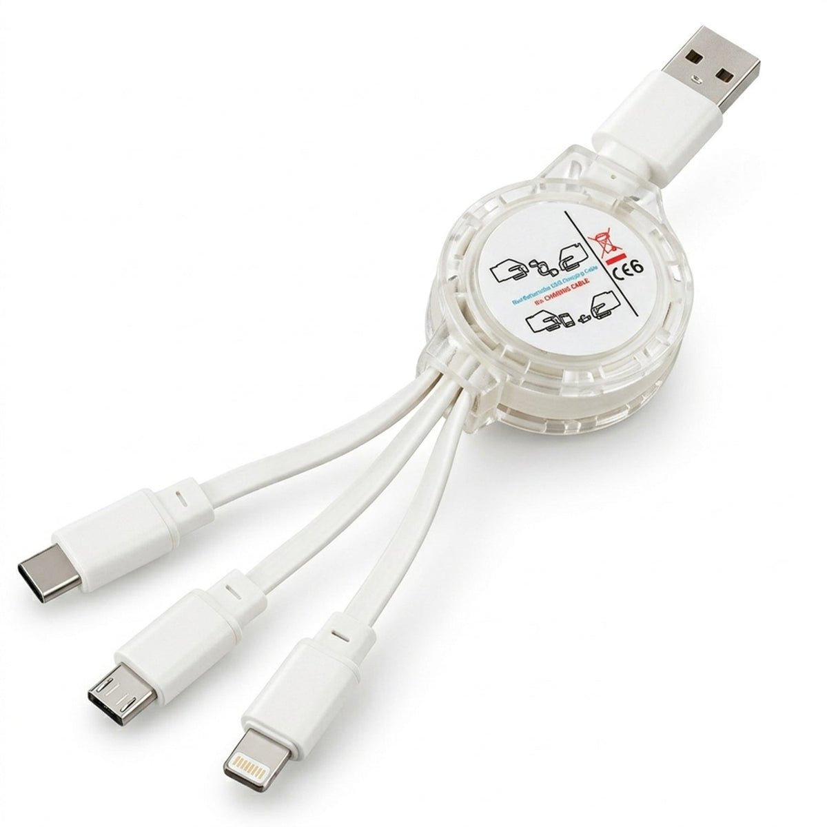Retractable USB Charging Cable with Type C, Micro USB & Lightning (3 in 1)