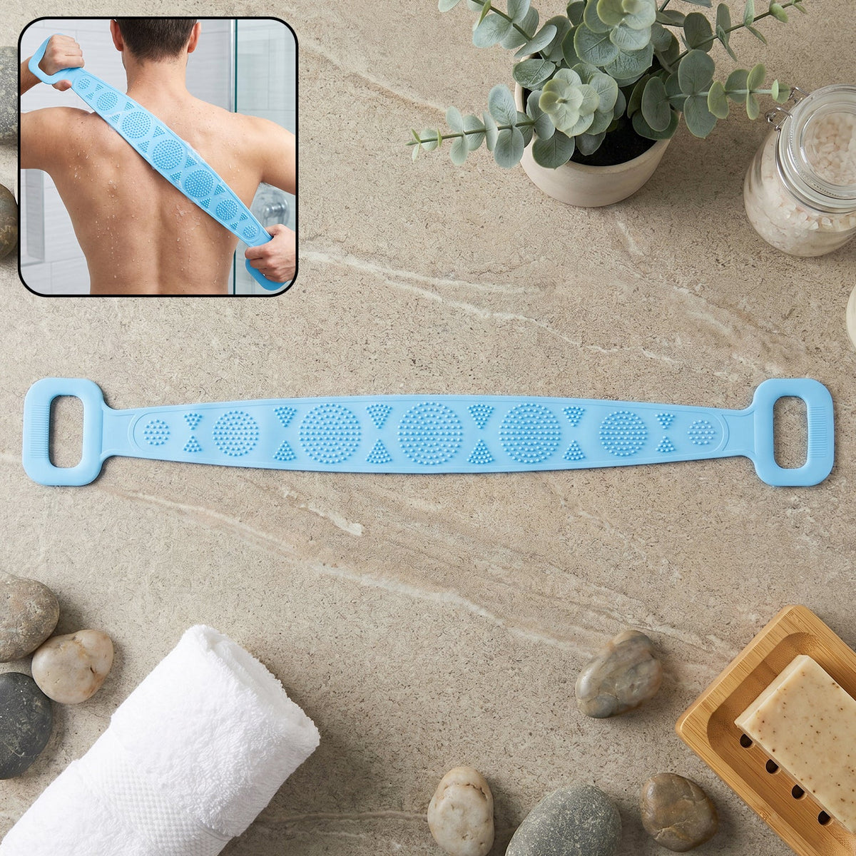 Silicone Back Scrubber Belt for Bathroom Shower, Dual Handle Body Scrub (1 Pc)