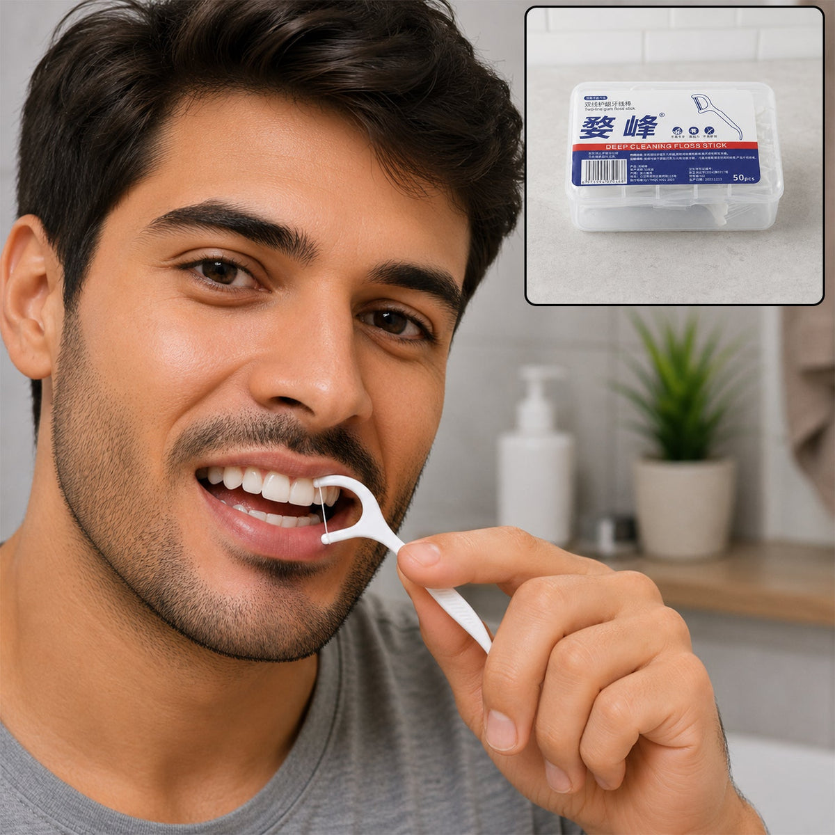 2 in 1 Dental Floss Toothpick Sticks with Storage Box for Oral Care (50 Pieces)