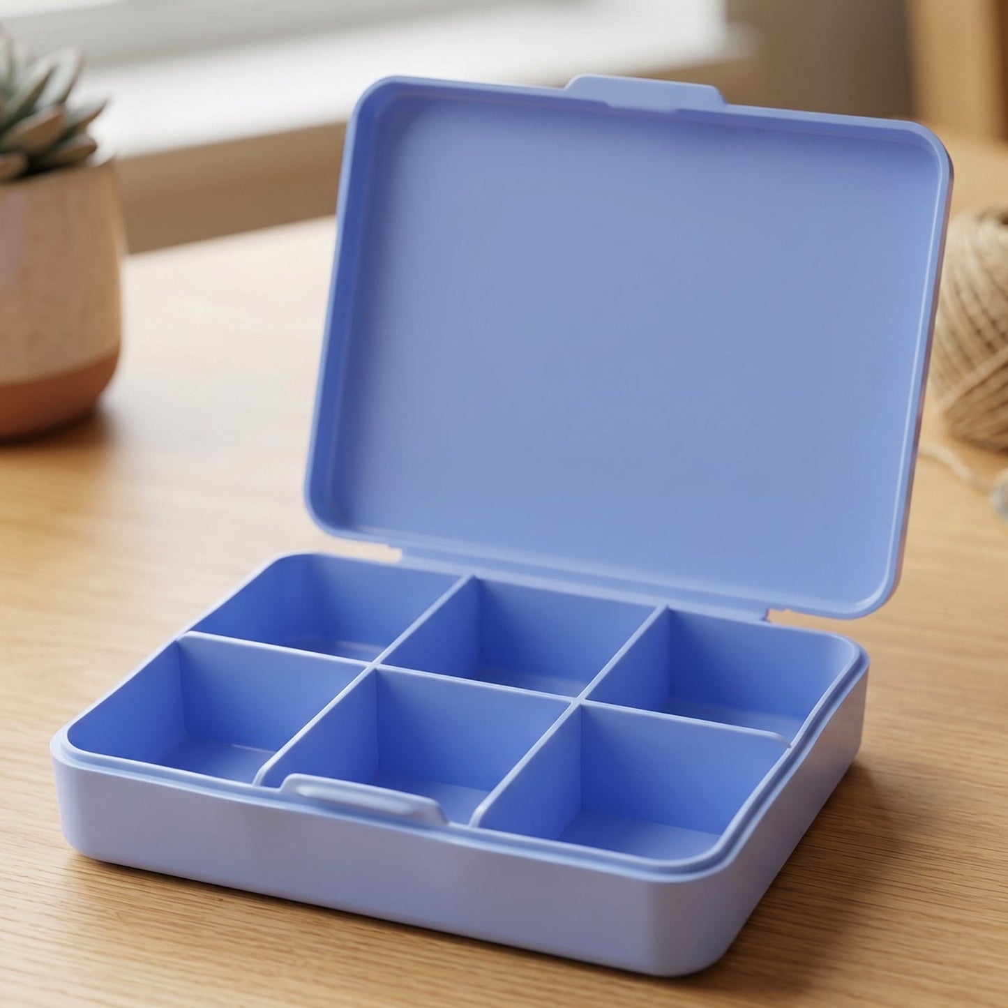 Portable 6-compartment plastic pill organizer box