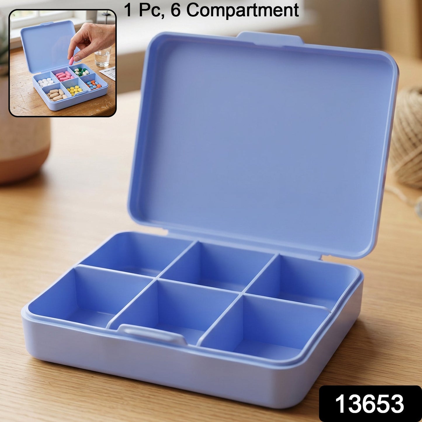 Pack of portable 6-compartment medicine storage cases