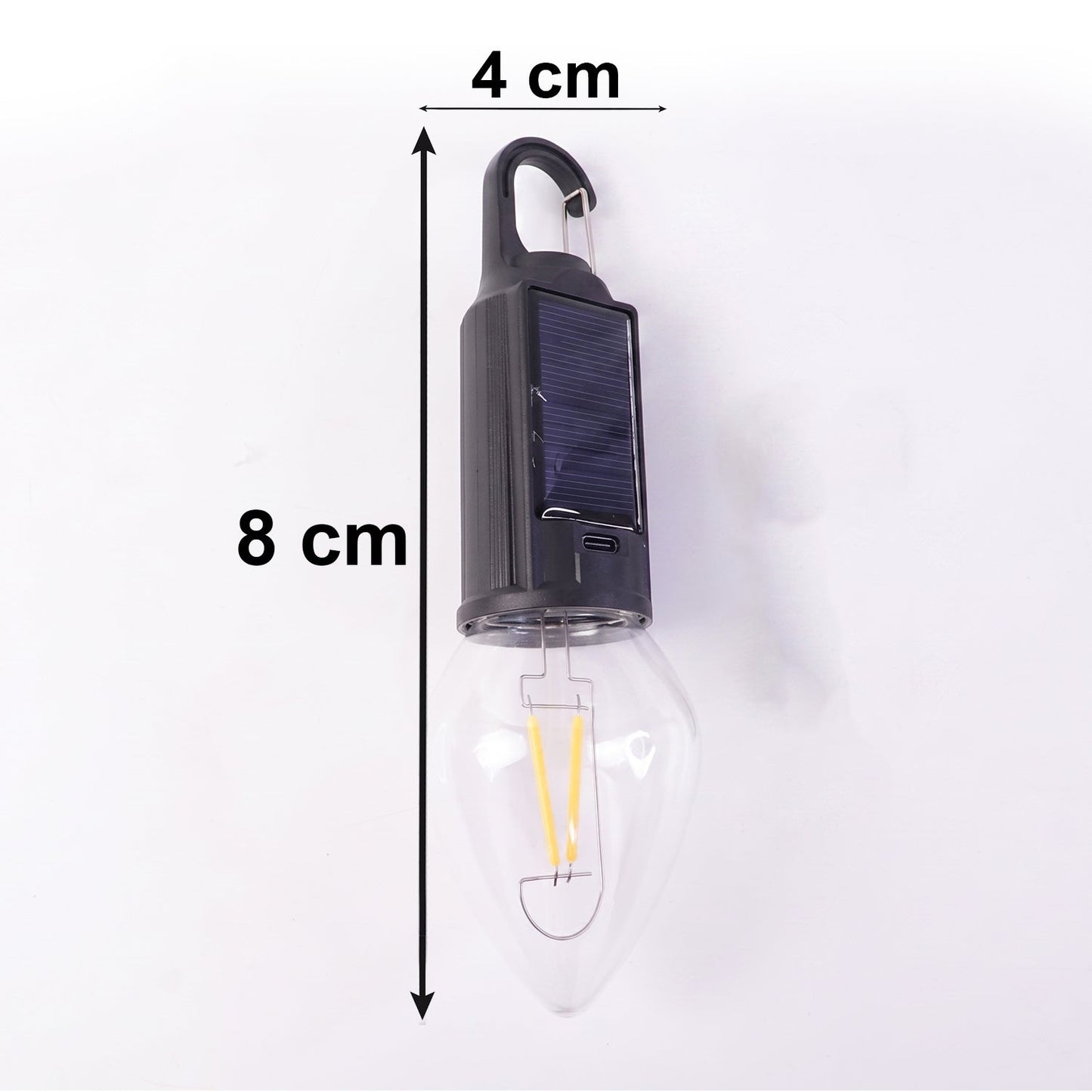 Solar rechargeable camping lamp on white background