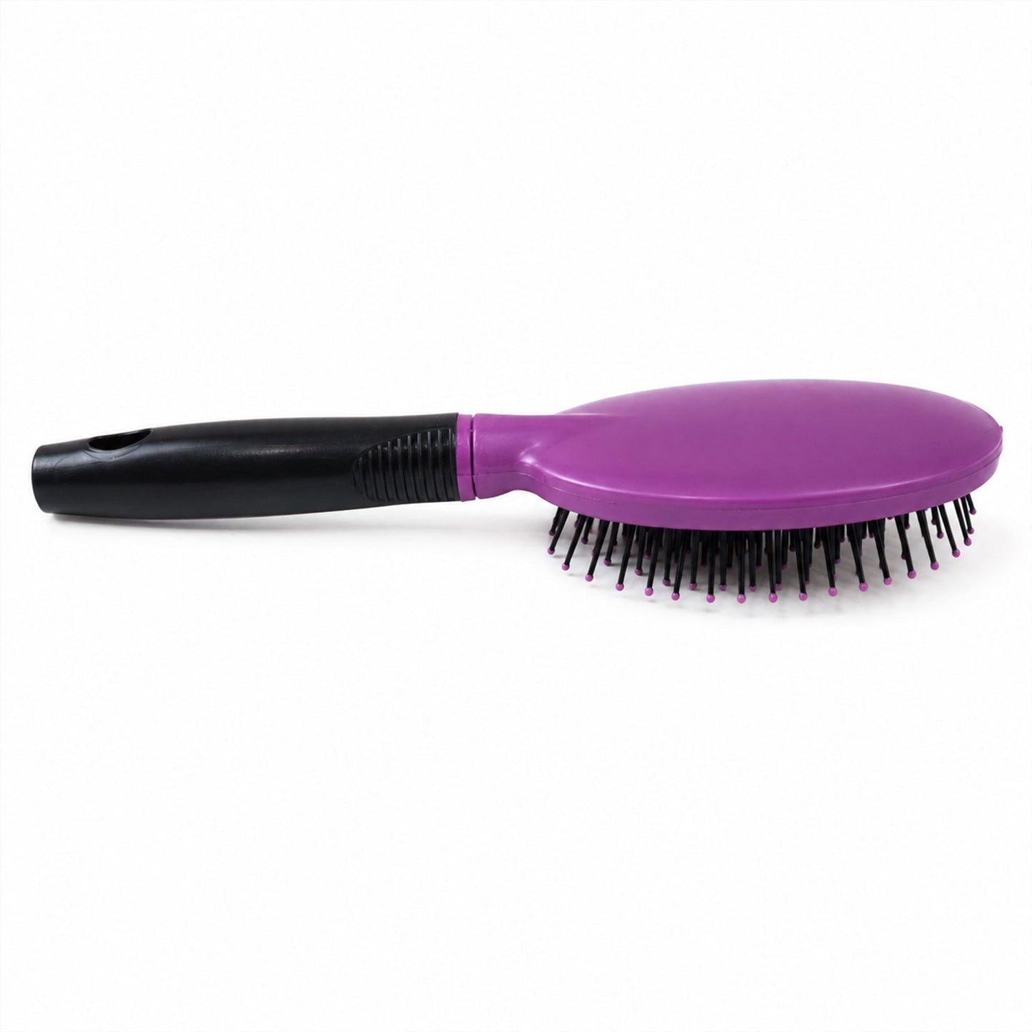 Ergonomic cushioned paddle hair brush on white
