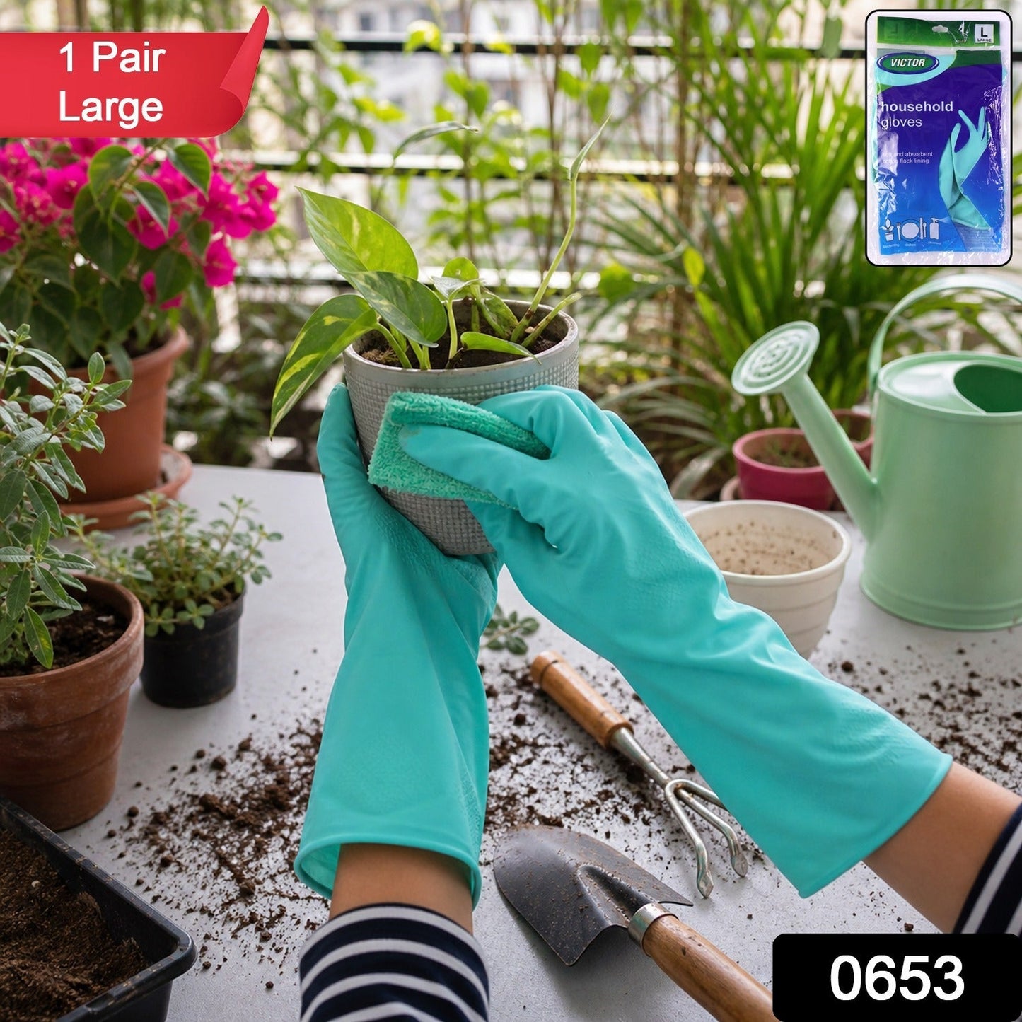 Victor green dishwashing gloves pair