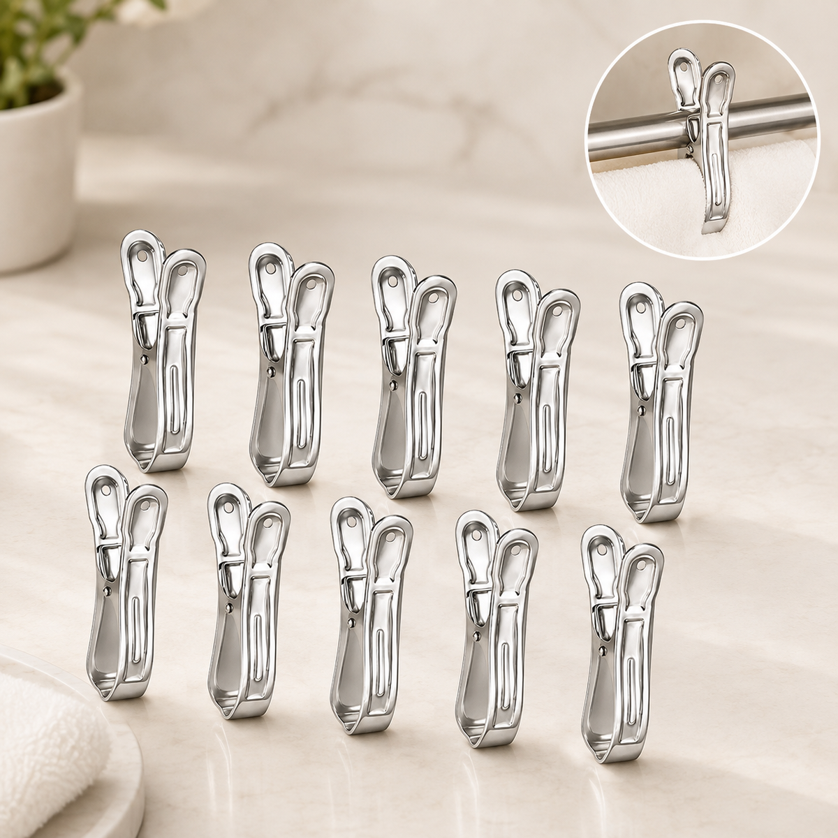 Stainless Steel Clothes pins Beach Towel Clips (10 Pcs Set)