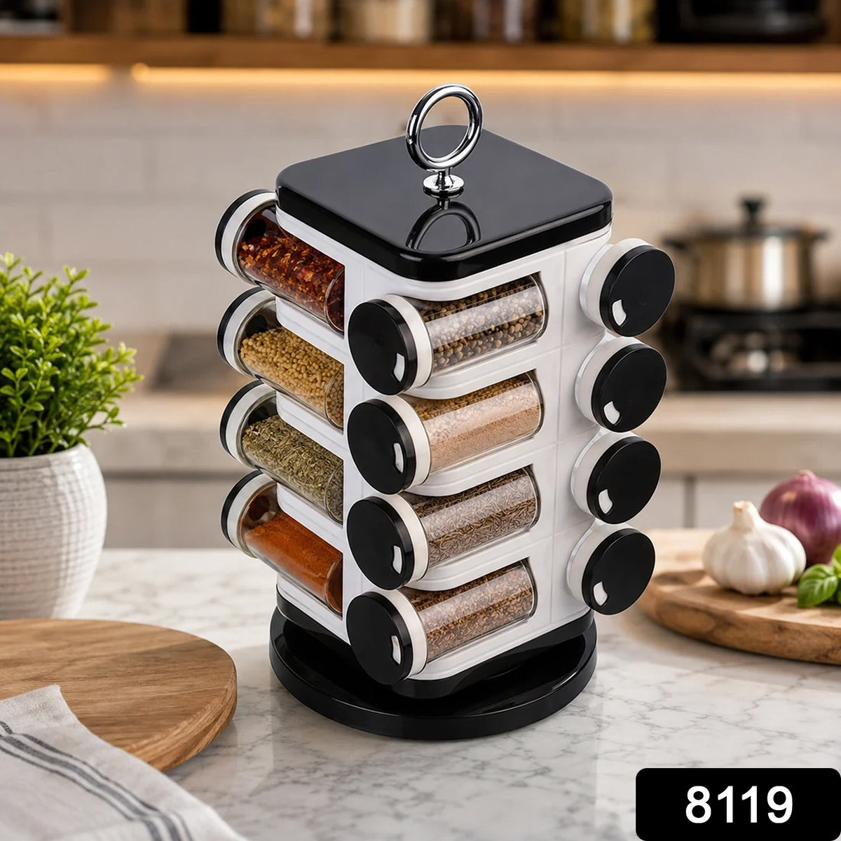 Multipurpose Revolving Spice Rack With 16 Pcs Dispenser each 100 ml Plastic Spice ABS Material 1 Piece Spice Set 1 Piece Spice Set (Plastic)