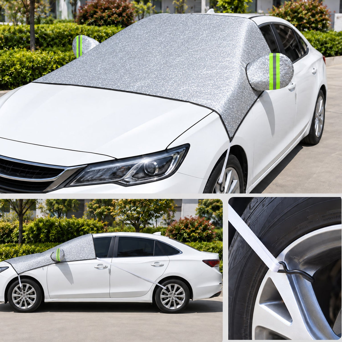 Car windshield sun shade cover mirror pockets