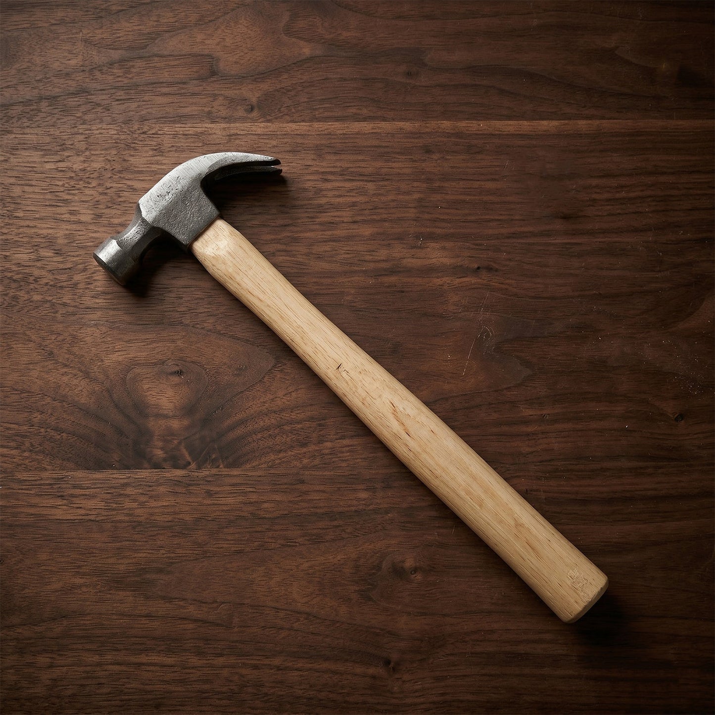 Claw hammer with wooden handle for nails