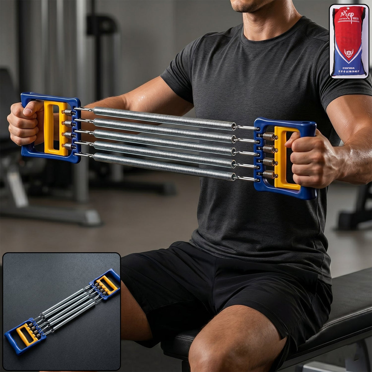 Adjustable chest expander with cushioned grip handles for effective muscle training