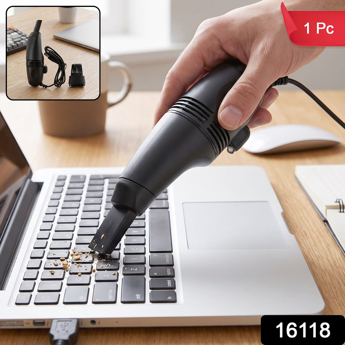 Mini vacuum cleaning a computer keyboard