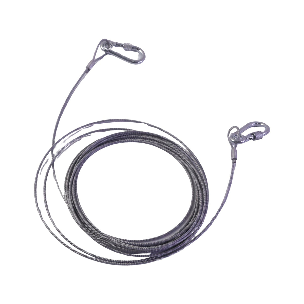 Steel wire rope with hooks on white background