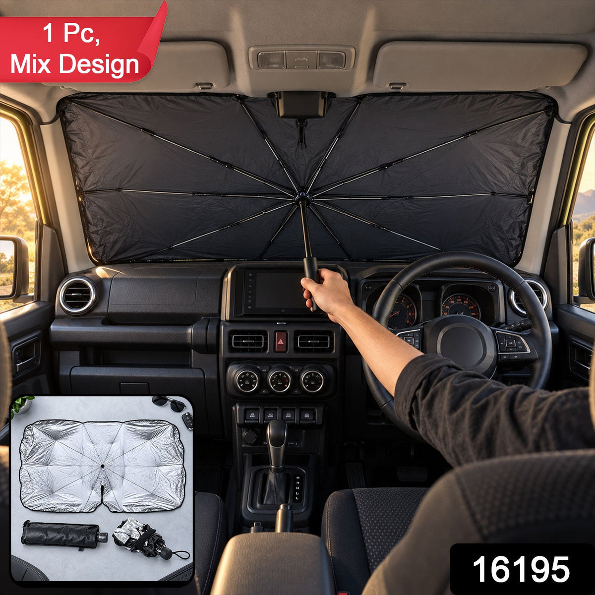 Windshield umbrella sunshade pack