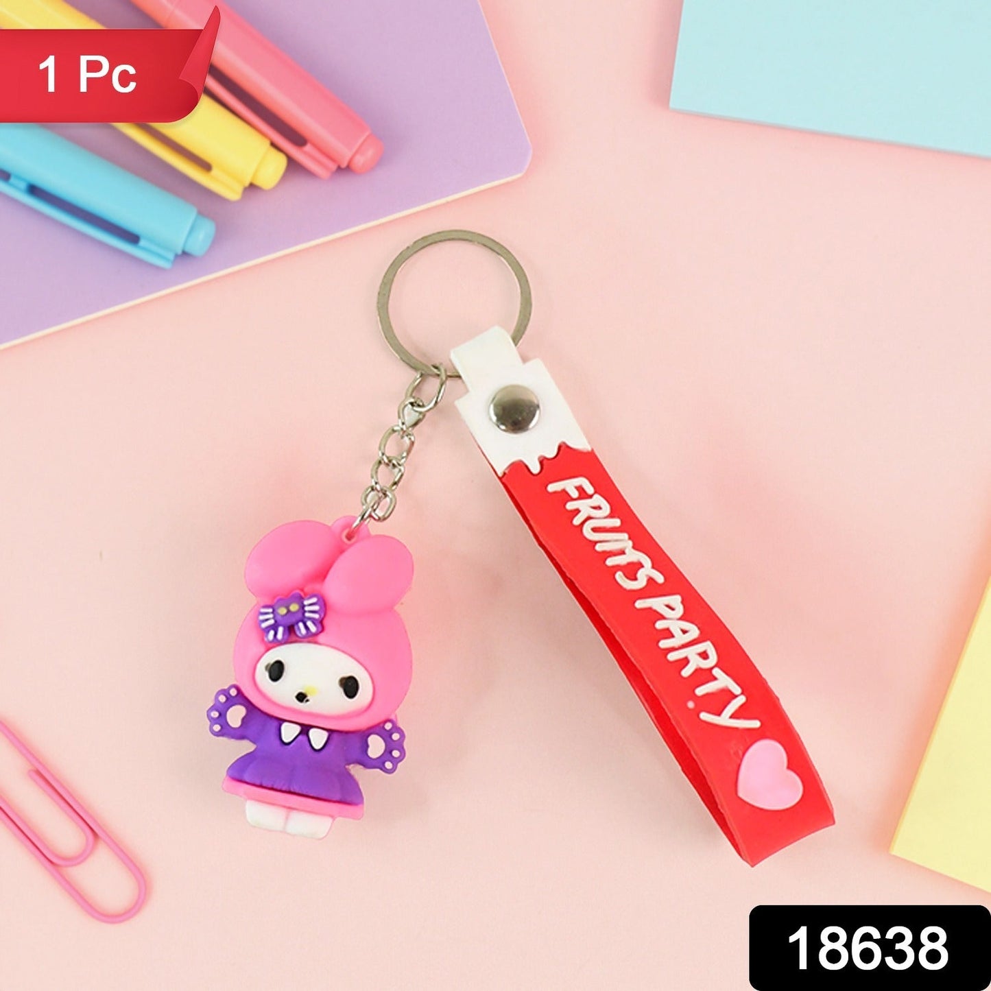 Cute Cartoon Silicone 3D Key Chain with Metal Hook & Strap (Pack of 1)