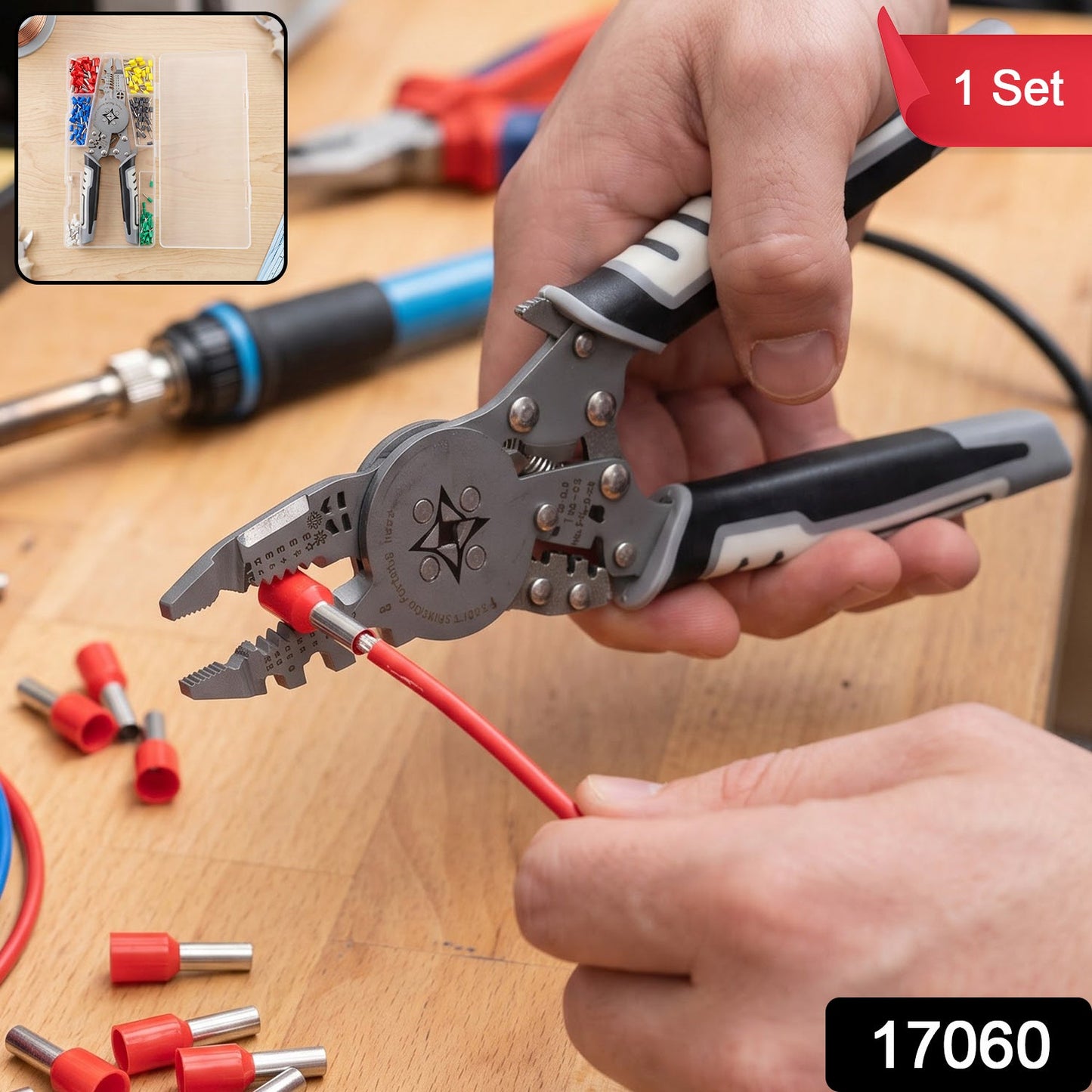 Multifunction wire crimping pliers kit with cutter, 1 set