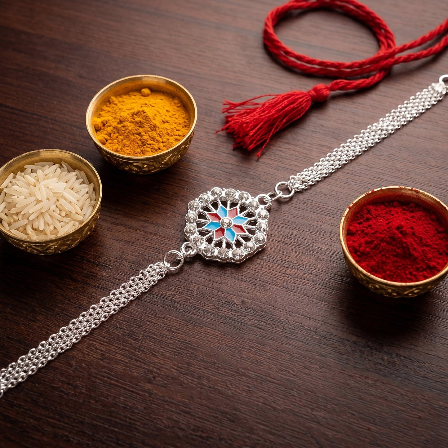 Elegant crystal Rakhi with decorative beads for Raksha Bandhan