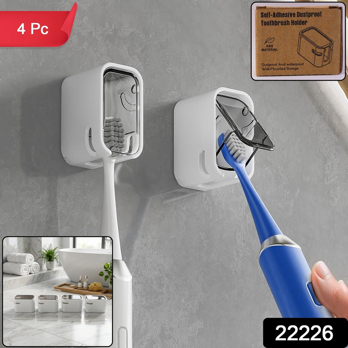Self Adhesive Dustproof Toothbrush Holder – Space-saving Wall Mount