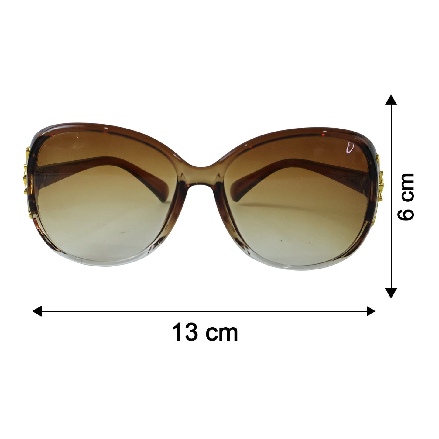A visual size guide for the oversized sunglasses, showing key dimensions.
