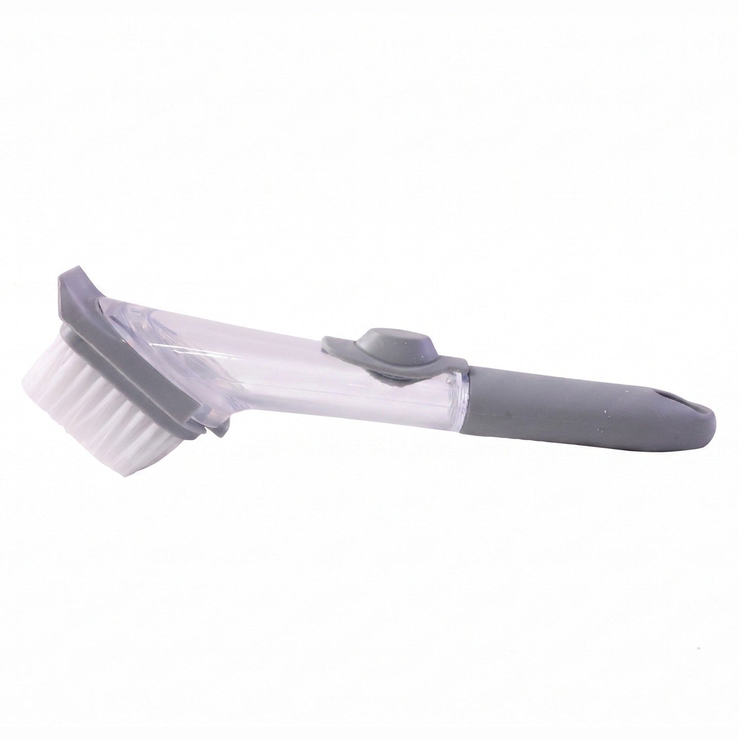 Refillable soap dispensing dish scrub brush on white background
