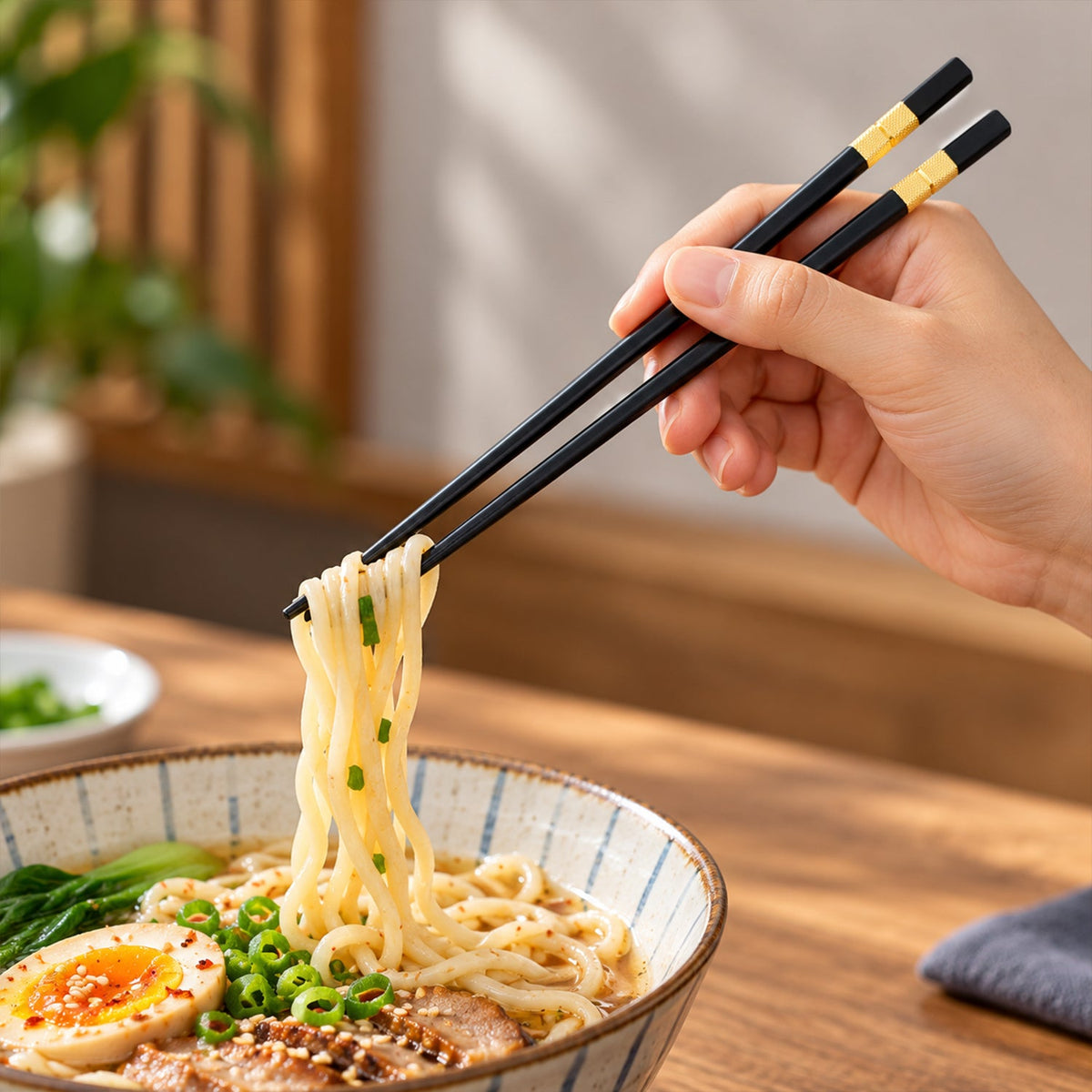 Chopsticks with Gold Tone Bands for Noodles Sushi and Everyday Dining (2 Pair)