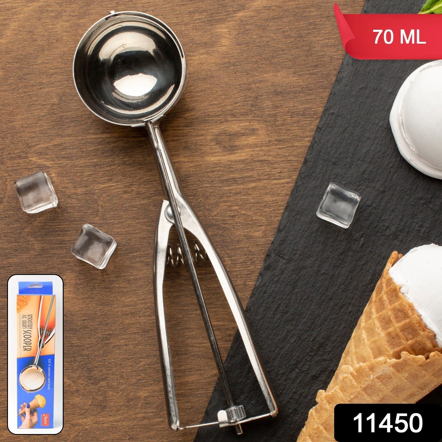Premium Stainless Steel Ice Cream Scoop with Trigger Release –Approx 70 ML Capacity