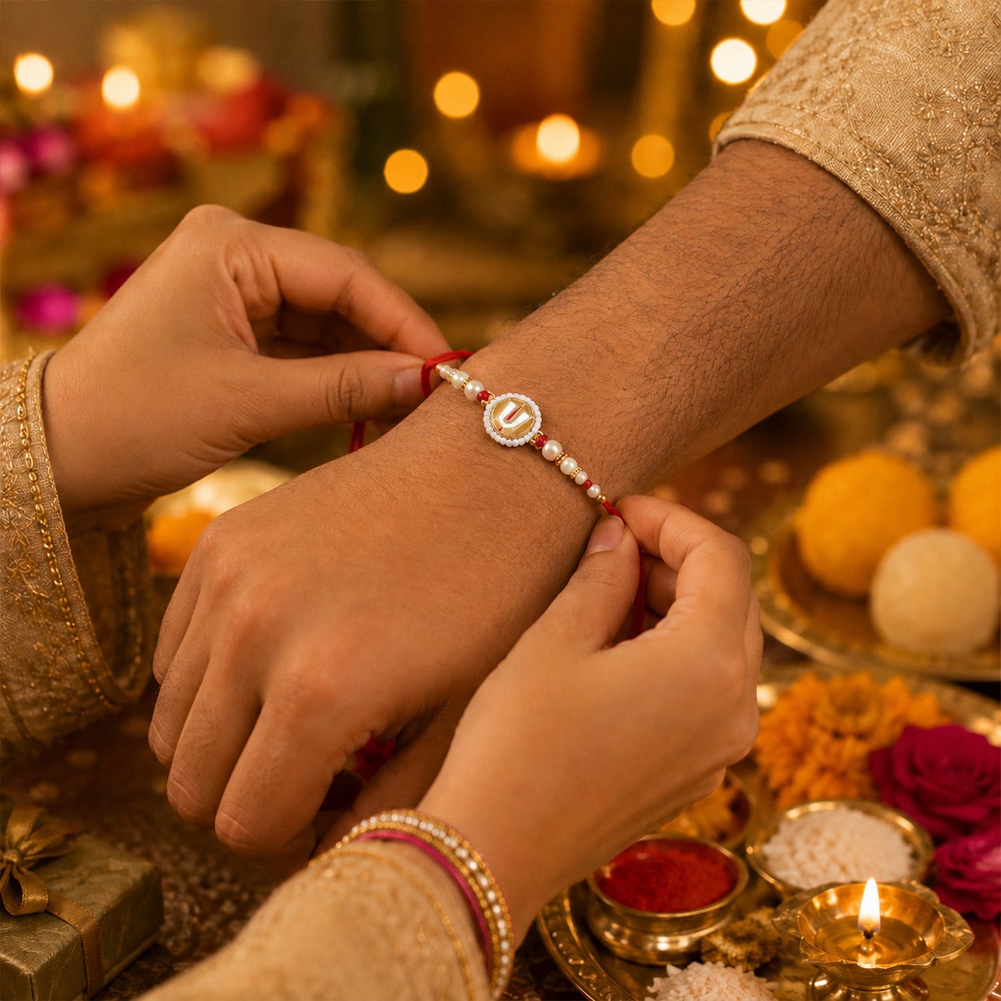 Traditional Tirupati Balaji Devotional Rakhi with soft thread and decorative beads