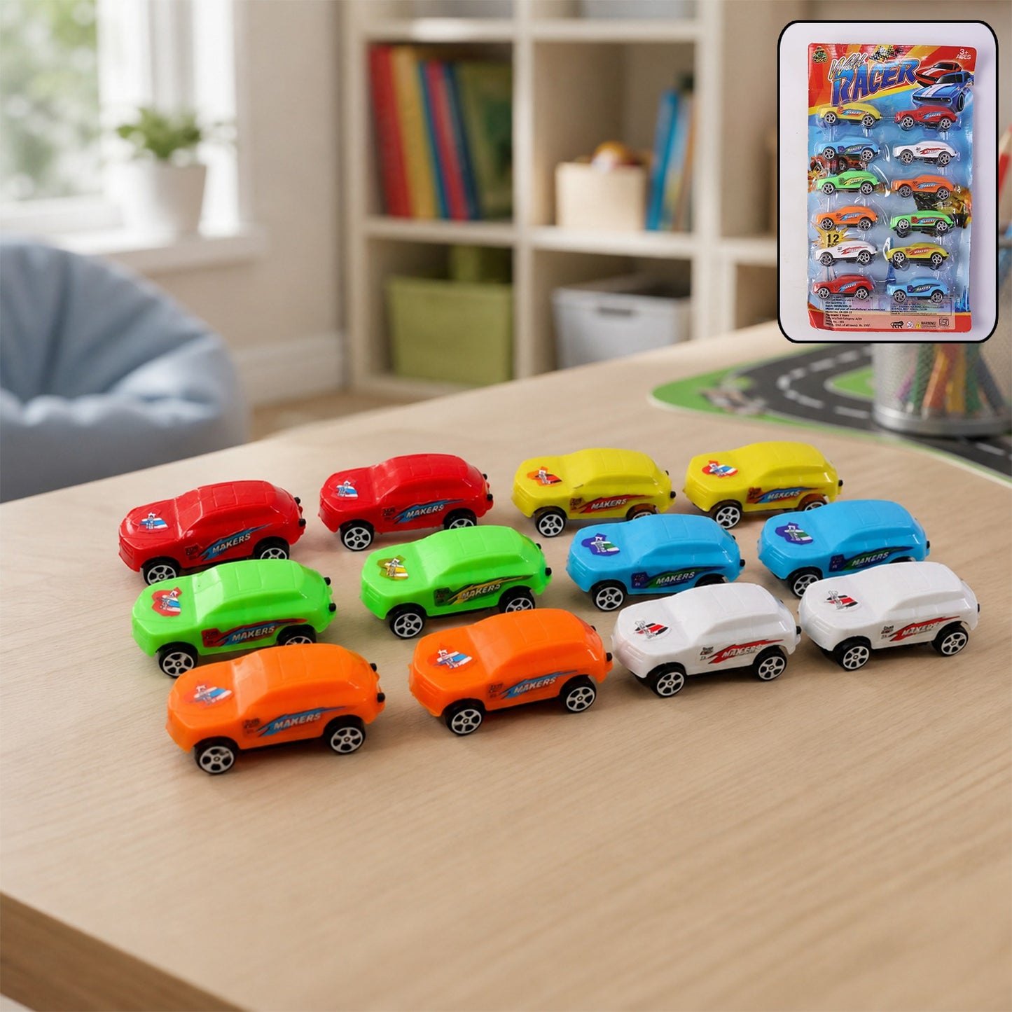 Super City Car Racer Toy For Boys and Girls Pull Push Vehicle Car (Set Of 12Pcs) (Multicolor)