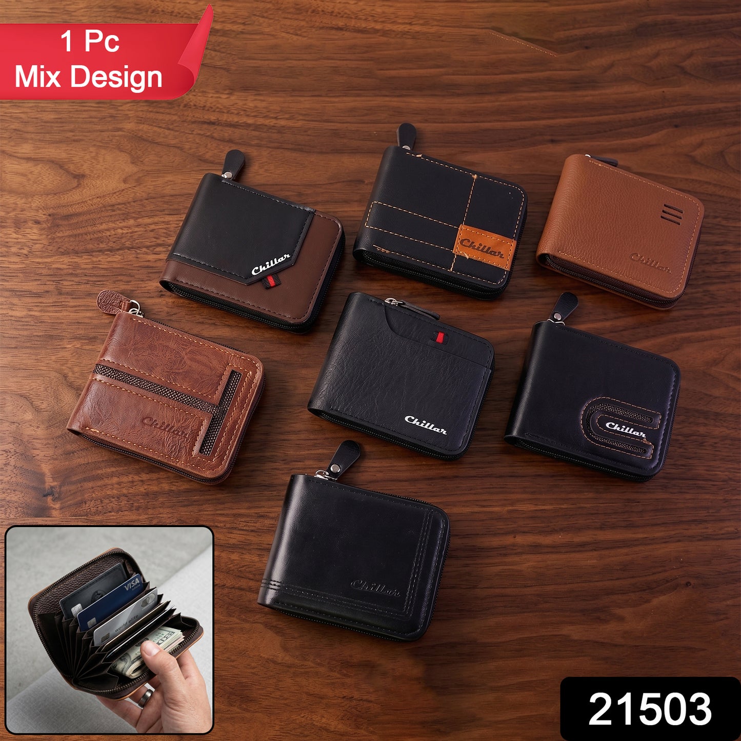 Compact Zip-Around Card Holder Wallet for Men & Women (1 Pc)