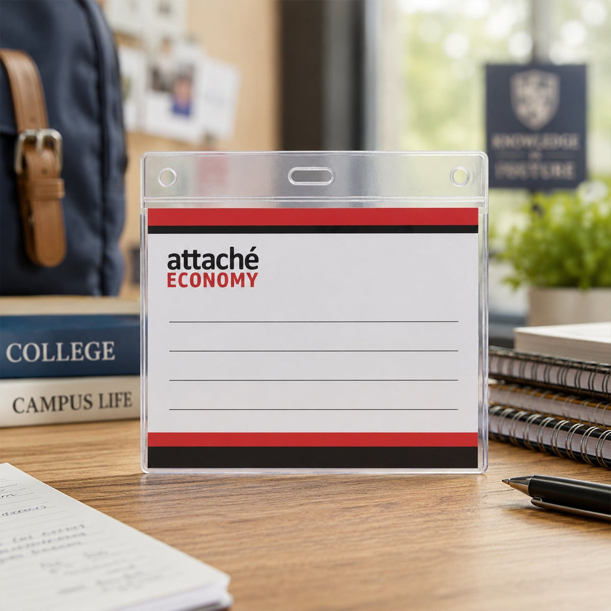Clear waterproof ID card holder with strap slot for office and school use