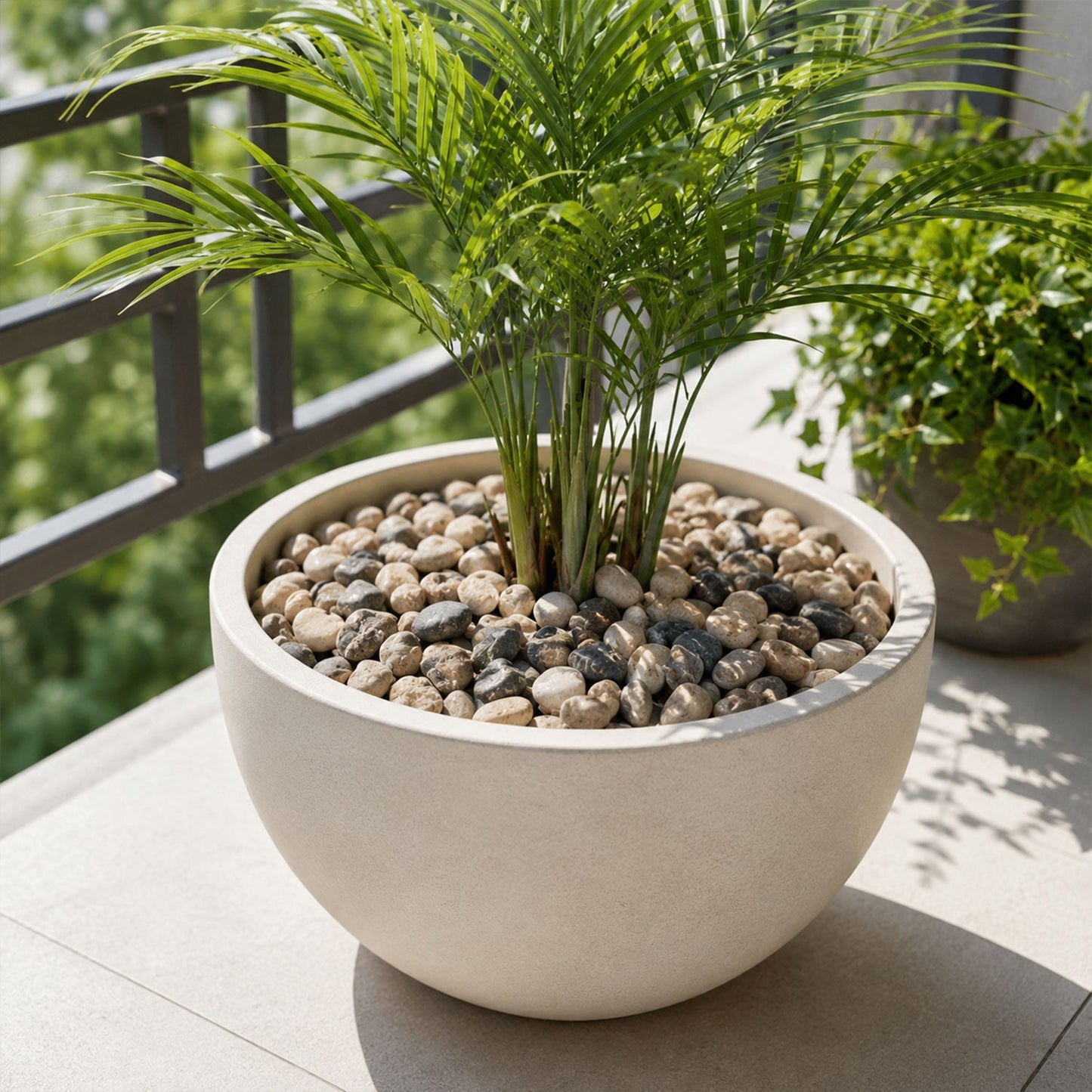 Decorative pebbles used as a base in an aquarium and as filler in a clear glass vase.