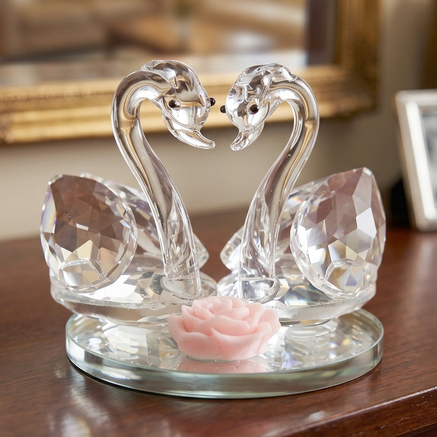 Crystal swan pair showpiece decor