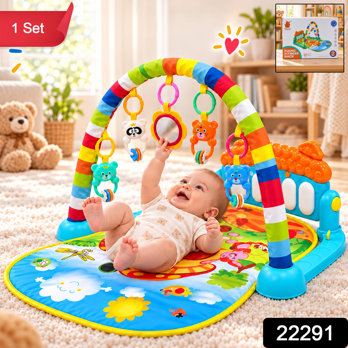Baby Piano Gym Activity Play Mat with Hanging Toys and Music Keys (1 Set)