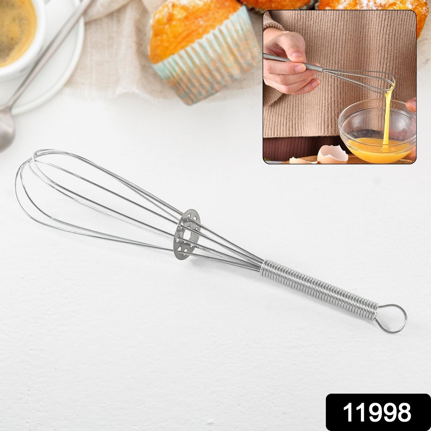 Handheld stainless steel kitchen whisk for batter and sauce preparation