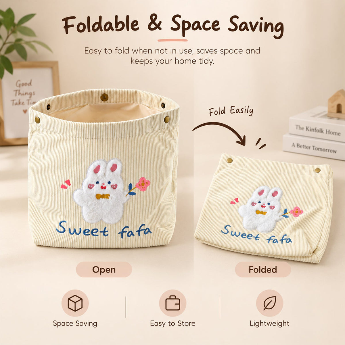 Fabric storage basket white bg