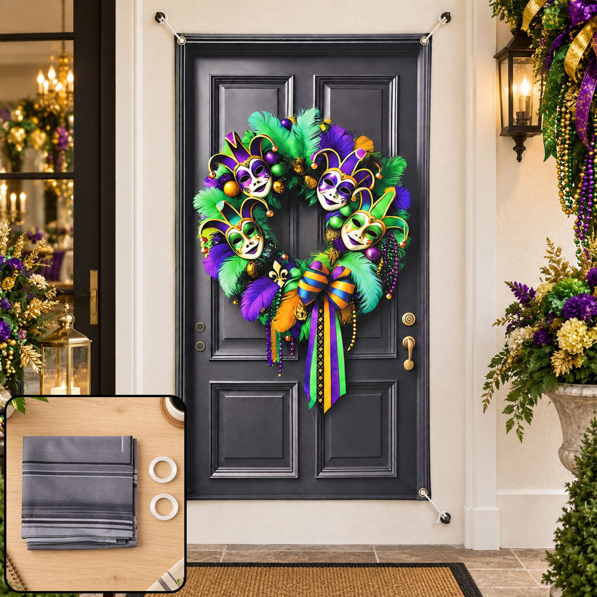 Masquerade wreath door backdrop curtain