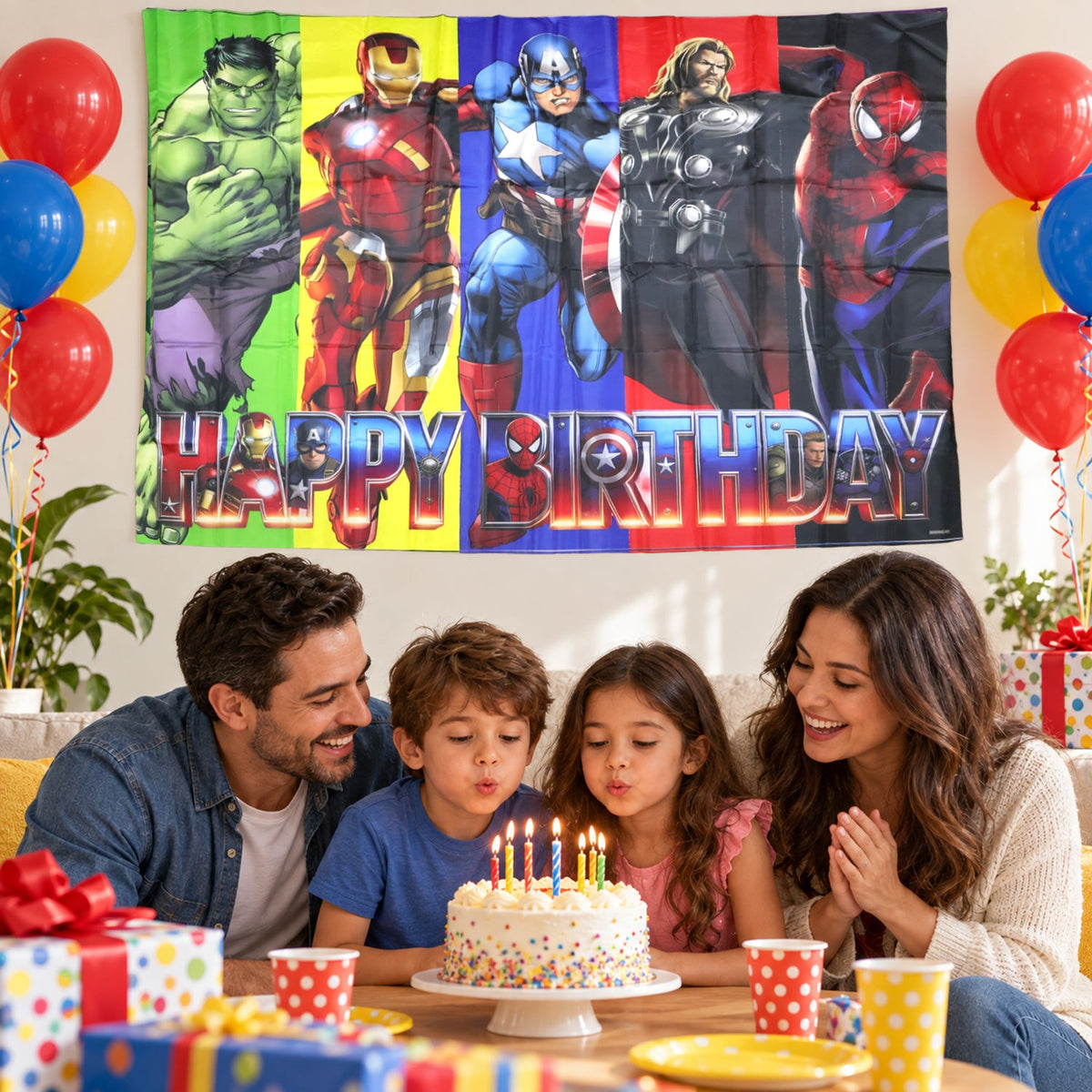 Superhero happy birthday backdrop curtain