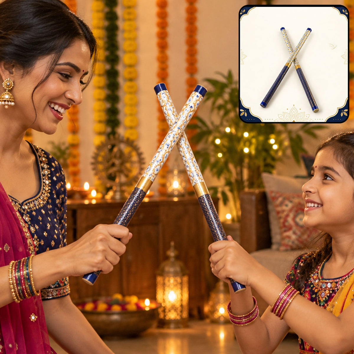Decorative wooden Dandiya stick 2 Pc set for festive dance