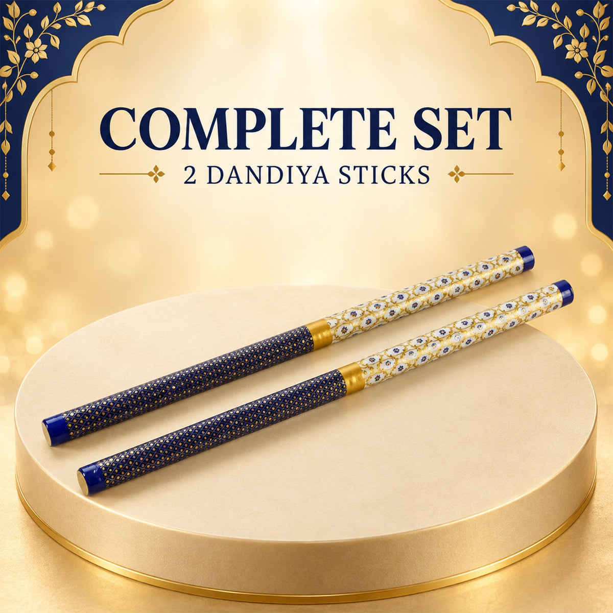 Complete set of 2 decorative wooden Dandiya sticks