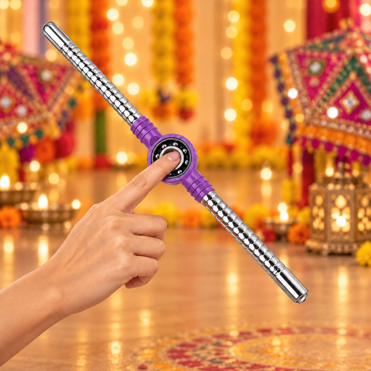 Dandiya stick bearing spinner center demonstration