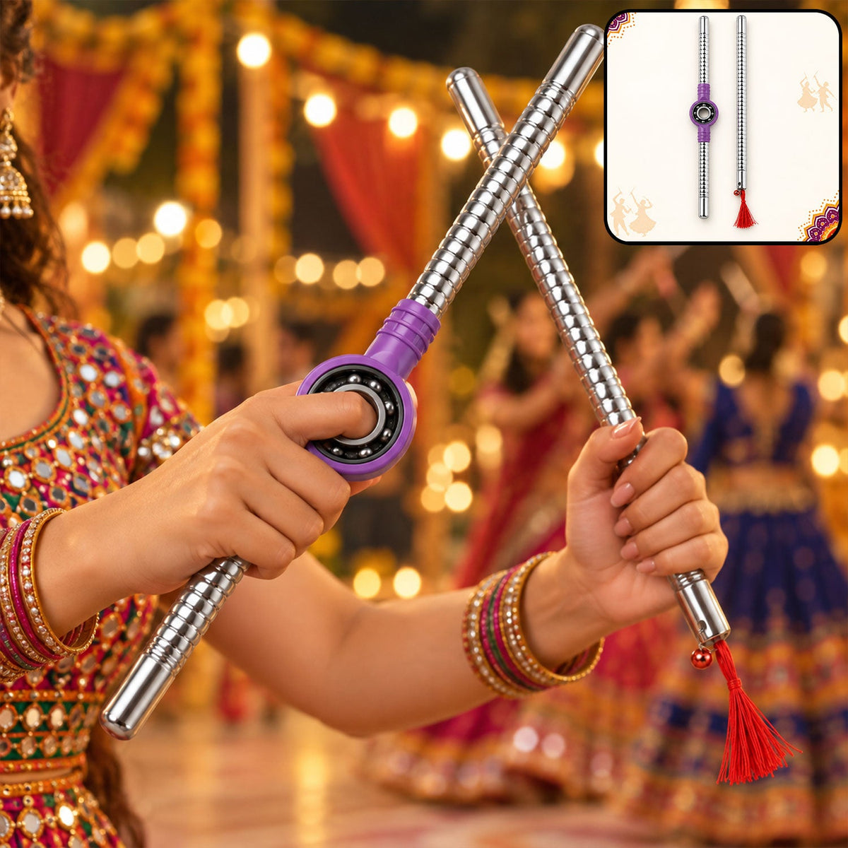 Steel base Dandiya stick pair for festive Garba