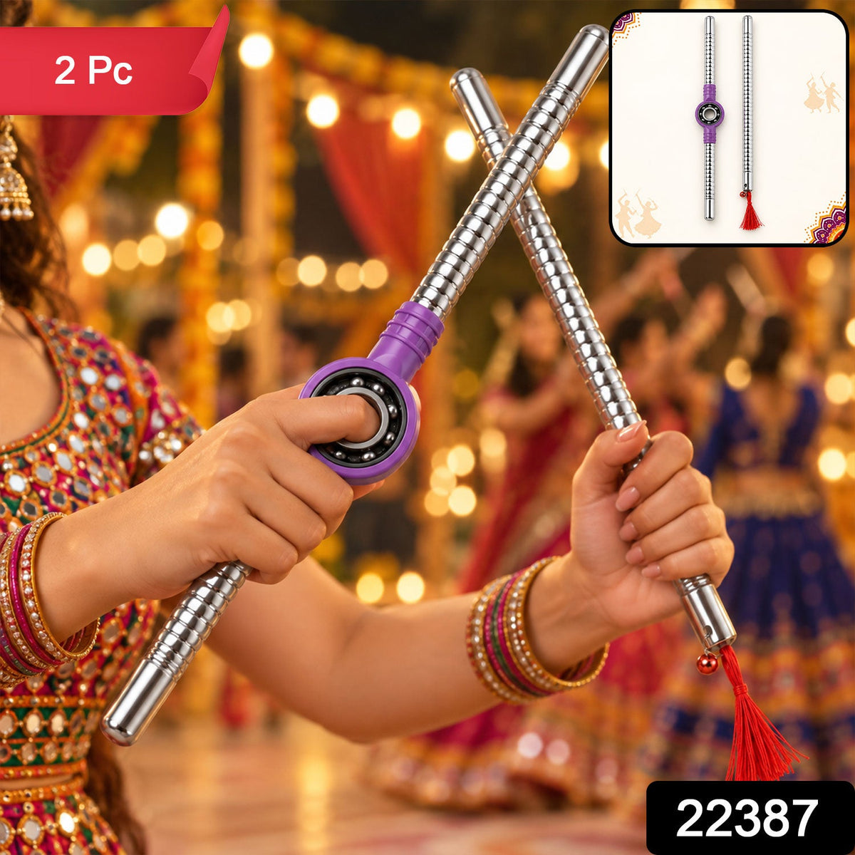 Steel base Dandiya stick 2 piece set SKU 22387