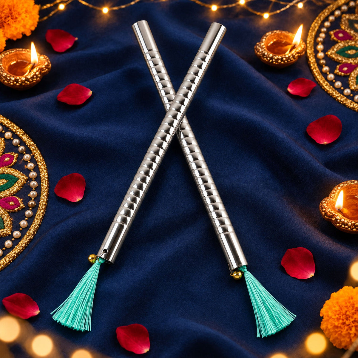 Steel dandiya stick pair festive display