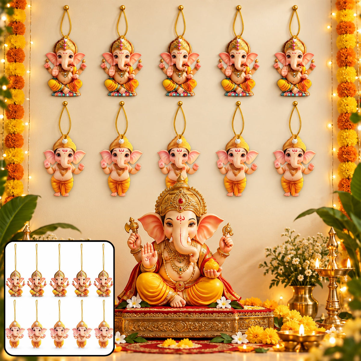Ganpati hanging decorations cords 10pc
