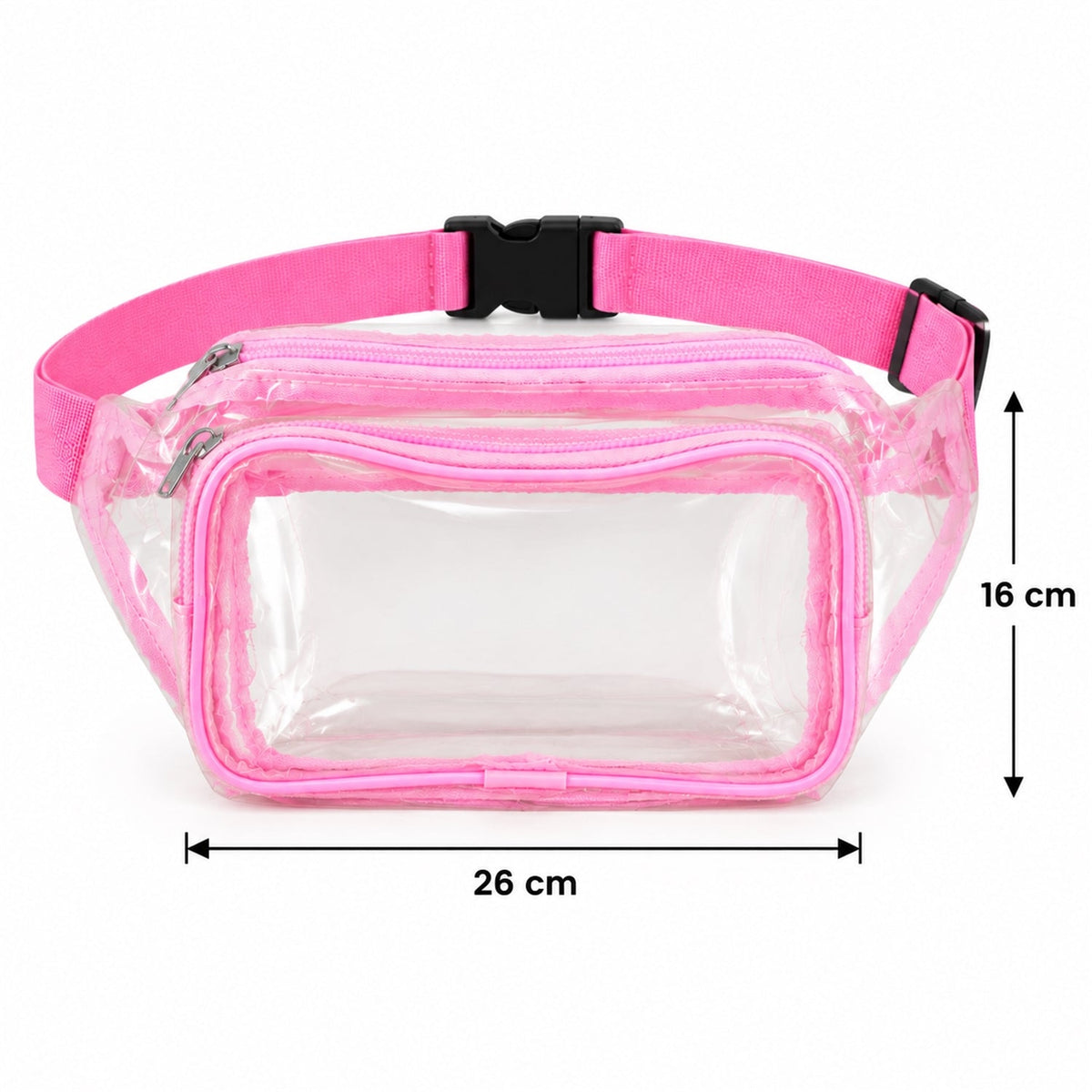 Waist bag dimensions 26 cm wide by 16 cm high