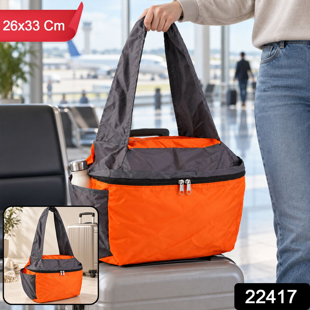 Spacious Travel Tote Bag with Double Zipper Closure and Shoulder Straps