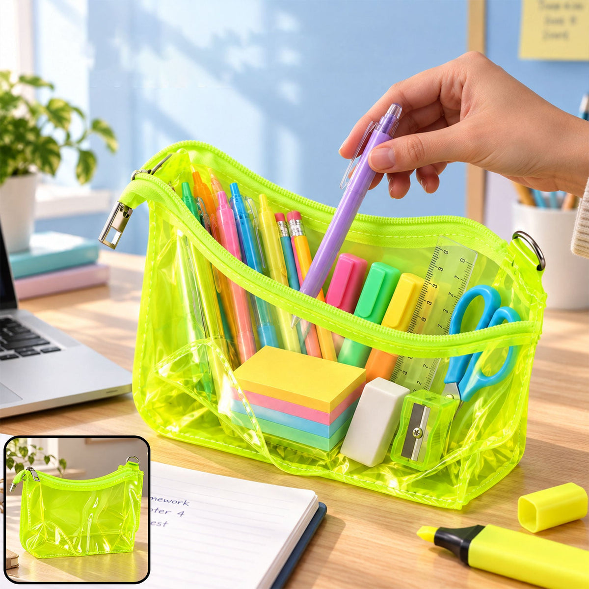 Transparent stationery pouch dual zips pens