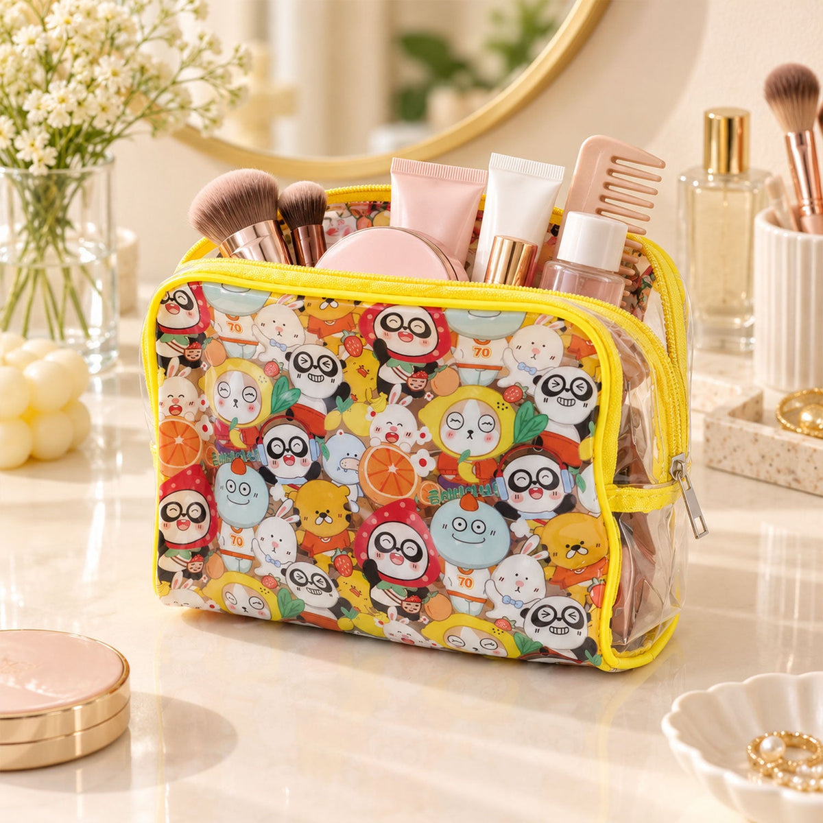 Multipurpose PVC cosmetic pouch cartoon zip