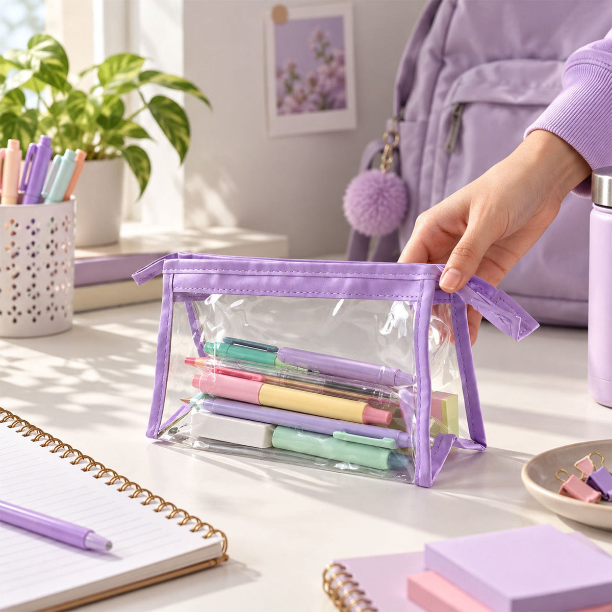 Transparent zipper pouch white bg