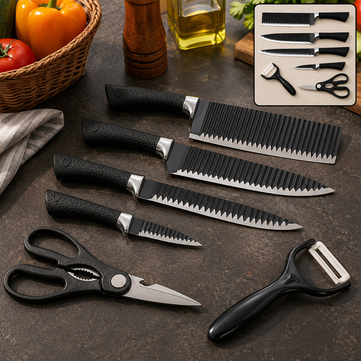 Stainless Steel Knife Set With Chef Peeler And Scissor (6 Pieces)